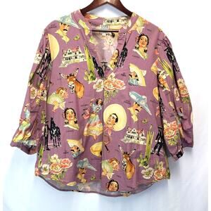 Sister Mary Encanta Cotton Western Folk Art Blouse XL